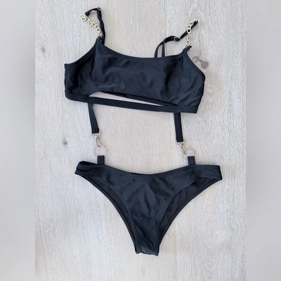 New Black Bikini Swimmer One piece Swimsuit Bathing Suit size S - Picture 7 of 8